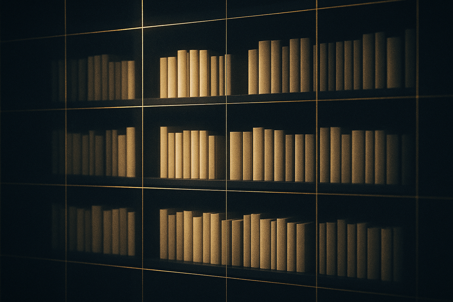 Glowing books behind a protective barrier of light, symbolising a secure library
